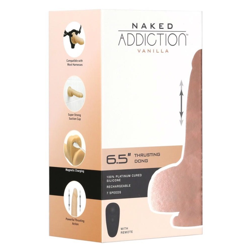 Dildo z napędem pchnięć NA 6.5 RC Vanilla - silikon platynowy, pilot bezprzewodowy, 16,5 cm - 1