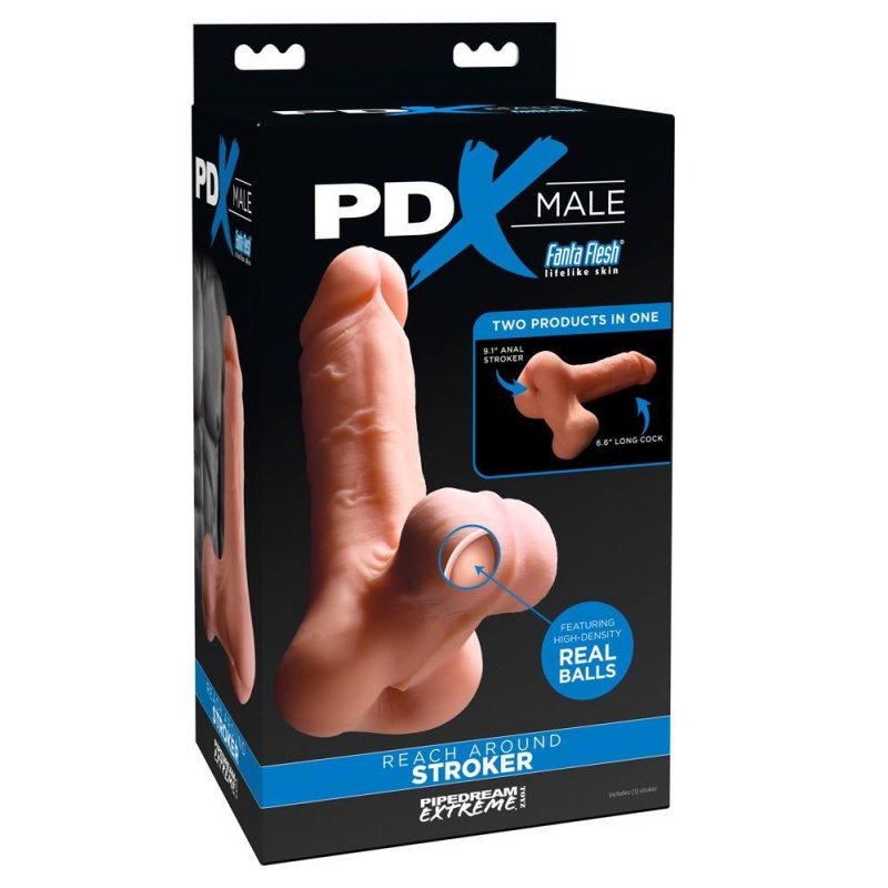 PDX Male Reach Around Stroker – dwufunkcyjny masturbator męski z TPE o długości całkowitej 24,1 cm - 1
