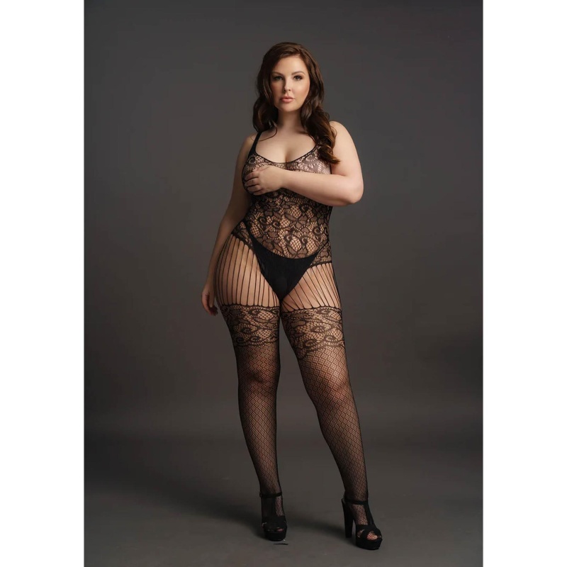 Lace and Fishnet Bodystocking - Plus Size - 5