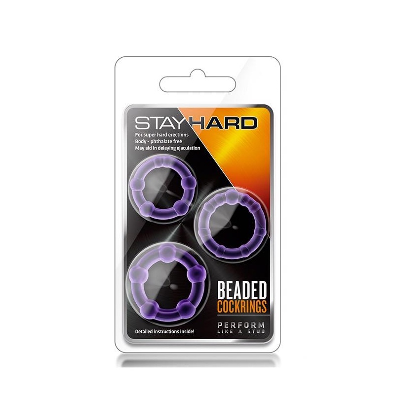 Pierścienie erekcyjne Beaded Cockrings Purple - trzy rozmiary, kulkowe wypustki, TPE, średnica wewnętrzna 3,1-3,8 cm - 1