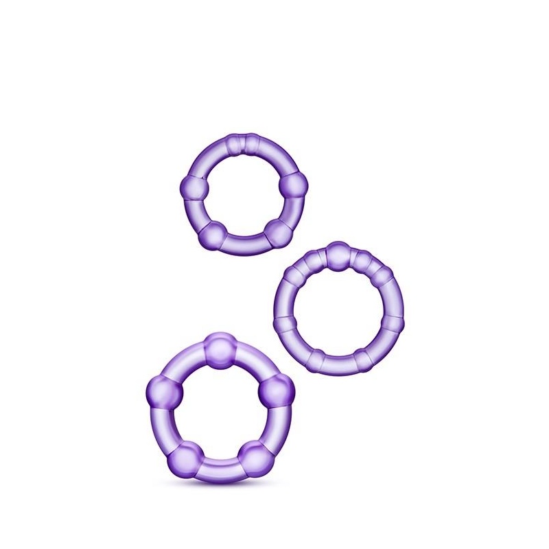 Pierścienie erekcyjne Beaded Cockrings Purple - trzy rozmiary, kulkowe wypustki, TPE, średnica wewnętrzna 3,1-3,8 cm - 2