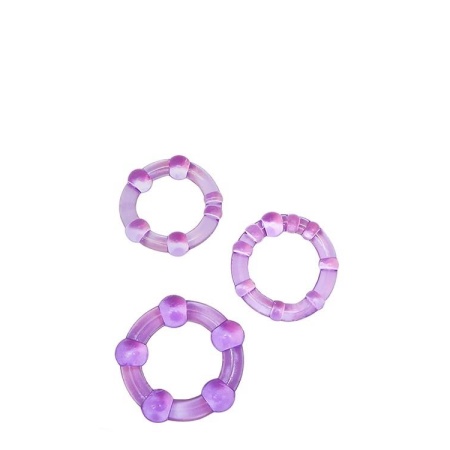 Pierścienie erekcyjne Beaded Cockrings Purple - trzy rozmiary, kulkowe wypustki, TPE, średnica wewnętrzna 3,1-3,8 cm - 3