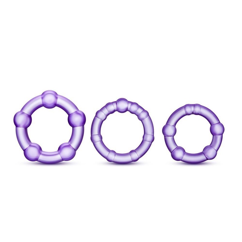 Pierścienie erekcyjne Beaded Cockrings Purple - trzy rozmiary, kulkowe wypustki, TPE, średnica wewnętrzna 3,1-3,8 cm - 4