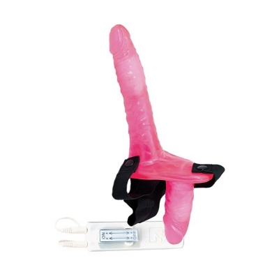 Strap-on z podwójnym penisem Joyride Duo Pink - niezależna regulacja wibracji, 10 cm i 18 cm - 1 2