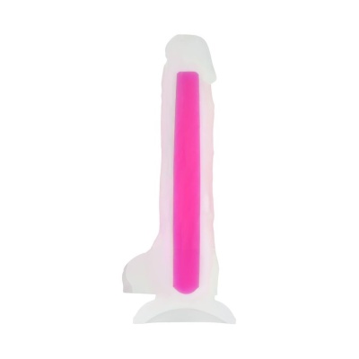 Dildo realistyczne Peter Glow Pink 16,5 cm - dwuwarstwowy silikon, świecenie w ciemności, bez zasilania - 1 2