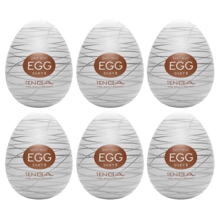 Masturbator Tenga Egg Silky II - jednorazowa tuleja TPE z rowkowanym splotem nitek, 6,1 cm, zestaw 6 szt. - 1