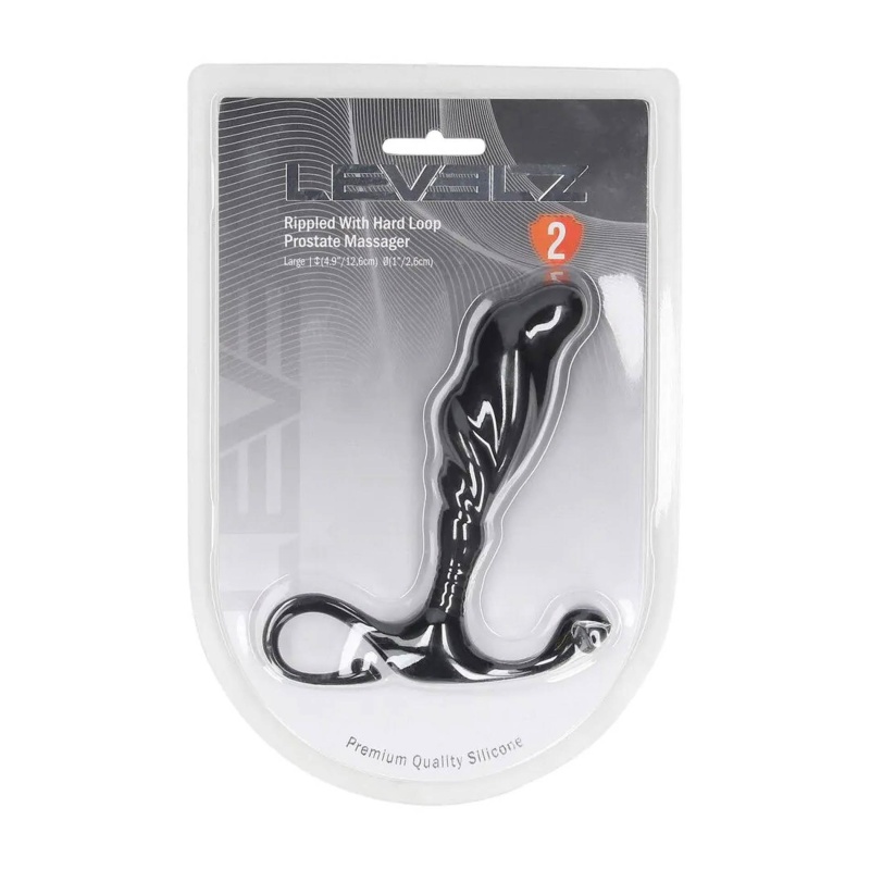 Rippled with Hard Loop Silicone Prostate Massager - L - Black - 2
