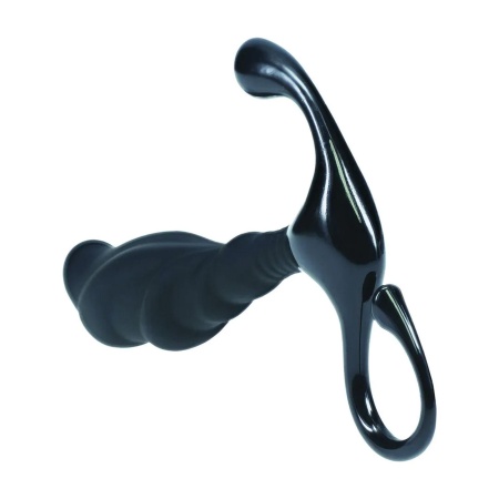 Rippled with Hard Loop Silicone Prostate Massager - L - Black - 6
