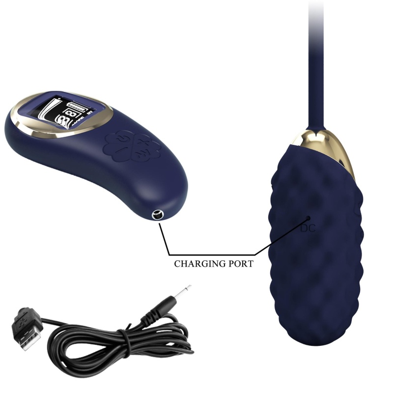 Jajko wibracyjne Vivian Blue 8 cm z teksturowaną powierzchnią i pilotem - 8