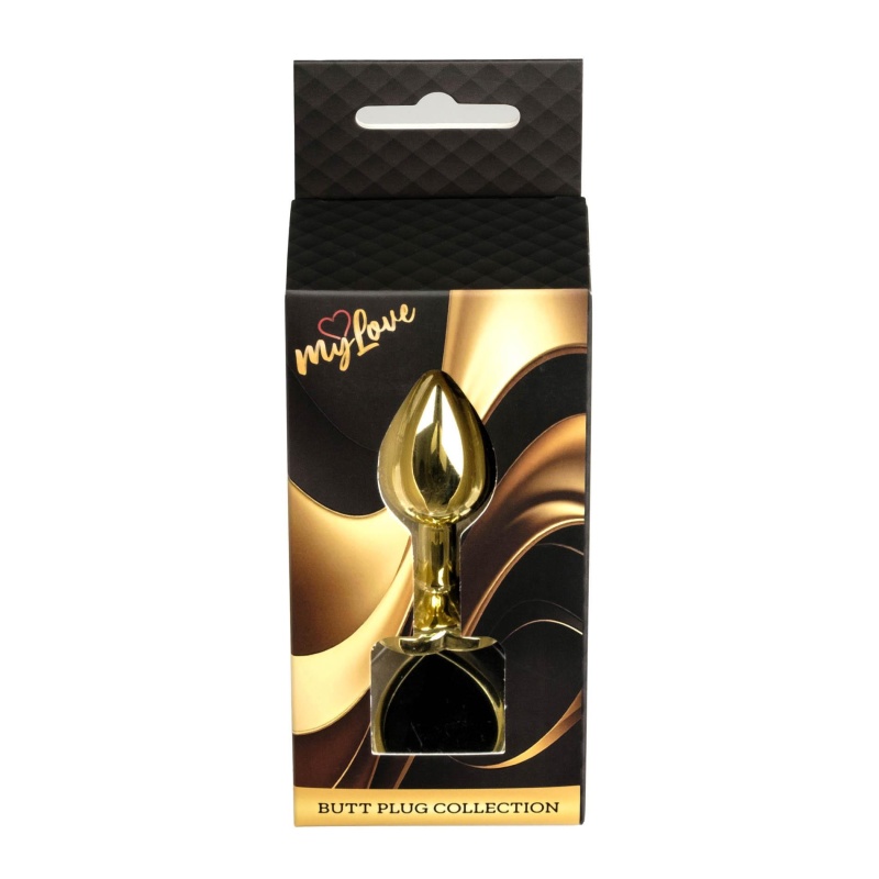 Korek analny Gold Heart PLUG - stal nierdzewna, wąska szyjka i podstawa zabezpieczająca, 7 cm x 2,7 cm - 8