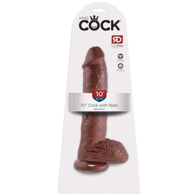 Balls Brown 10-calowy – realistyczny dildo PVC z przyssawką i jądrami, 25,4 cm - 1