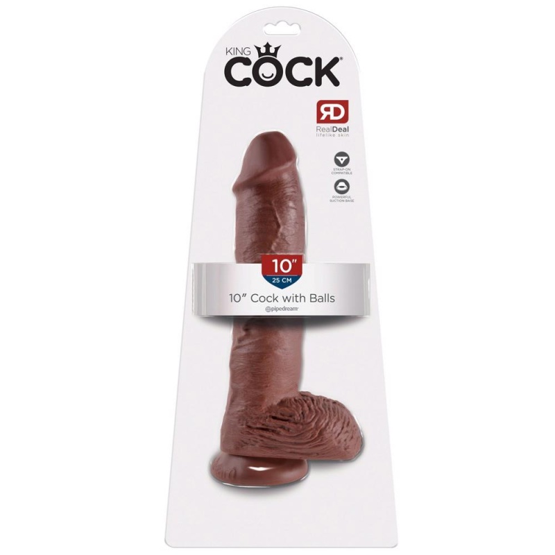Balls Brown 10-calowy – realistyczny dildo PVC z przyssawką i jądrami, 25,4 cm - 1