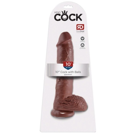 Balls Brown 10-calowy – realistyczny dildo PVC z przyssawką i jądrami, 25,4 cm - 1