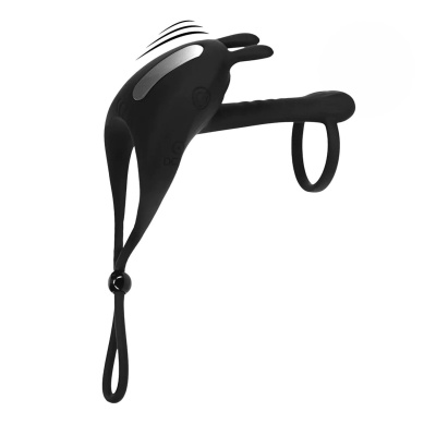 Adjustable Bunny Vibrating Silicone Lasso Cockring and Shaft Loop - Black - 1