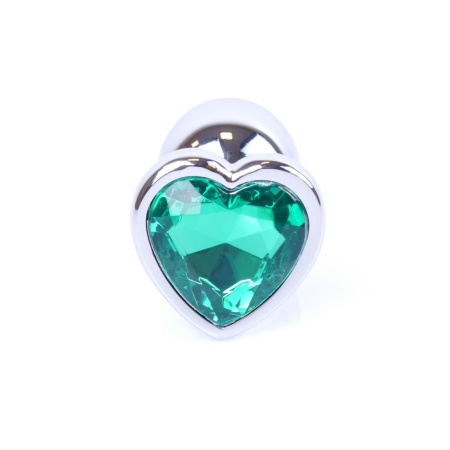 Biżuteria analna Silver Heart Plug - stal nierdzewna z zielonym kryształem, długość 7 cm, średnica 2,7 cm - 2