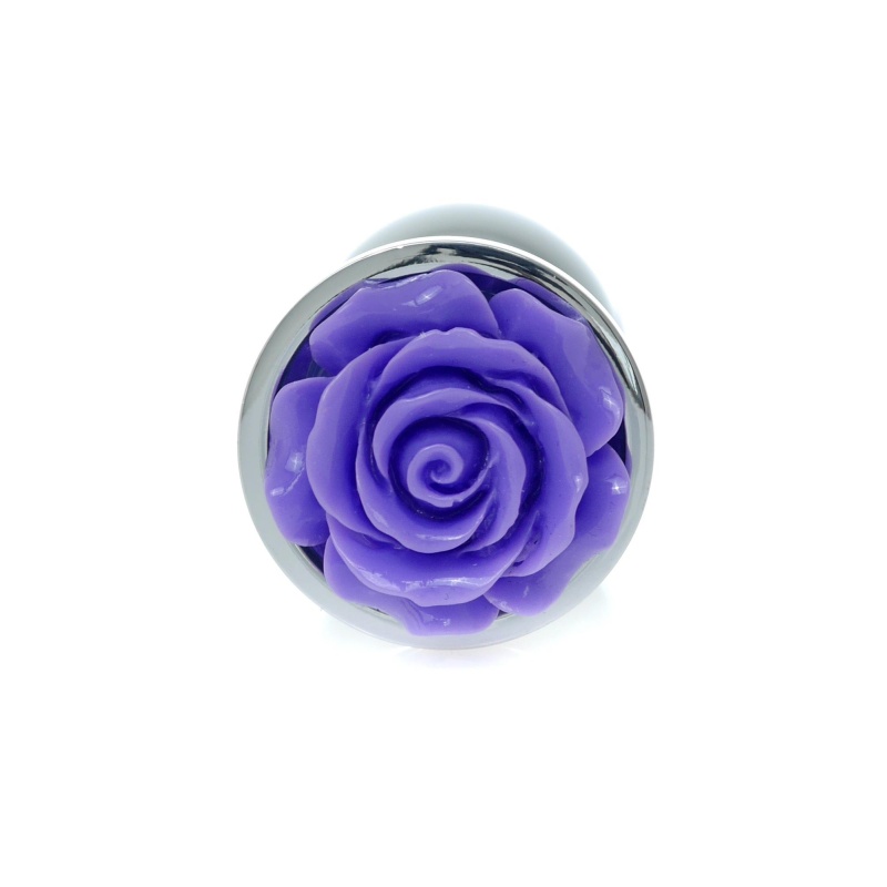 Korek analny Jewellery Silver Plug ROSE Purple - stal nierdzewna, motyw róży, długość 7 cm, średnica 2,7 cm - 1
