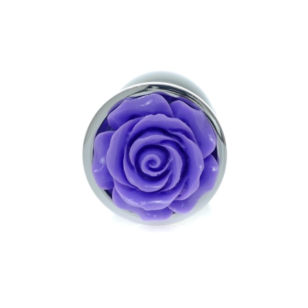 Korek analny Jewellery Silver Plug ROSE Purple - stal nierdzewna, motyw róży, długość 7 cm, średnica 2,7 cm - 1