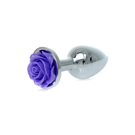 Korek analny Jewellery Silver Plug ROSE Purple - stal nierdzewna, motyw róży, długość 7 cm, średnica 2,7 cm - 2