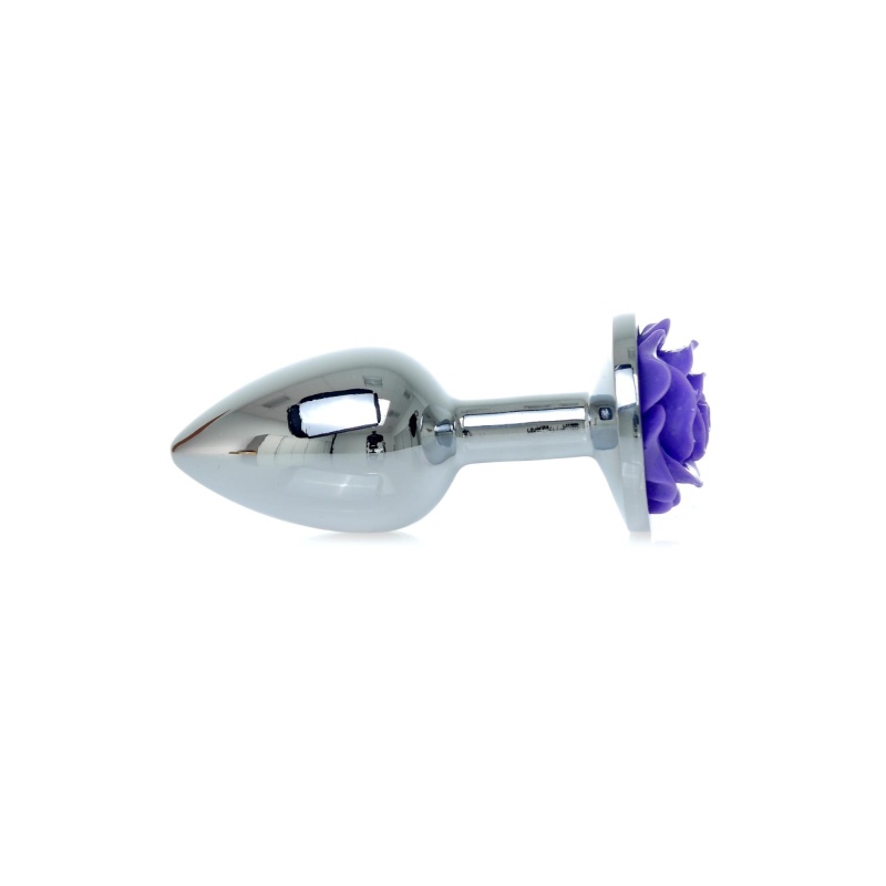 Korek analny Jewellery Silver Plug ROSE Purple - stal nierdzewna, motyw róży, długość 7 cm, średnica 2,7 cm - 3