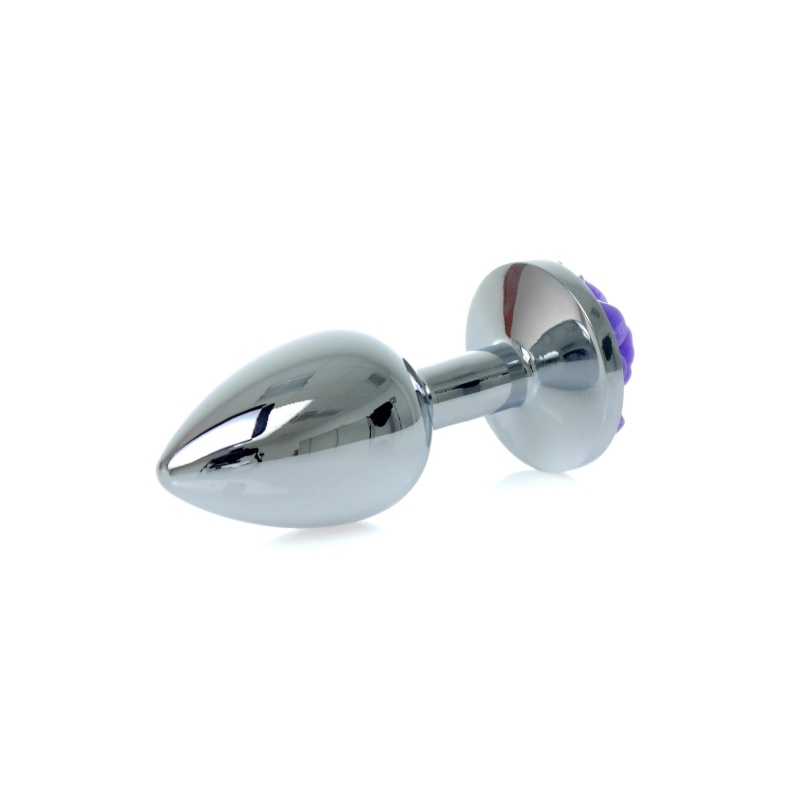 Korek analny Jewellery Silver Plug ROSE Purple - stal nierdzewna, motyw róży, długość 7 cm, średnica 2,7 cm - 4