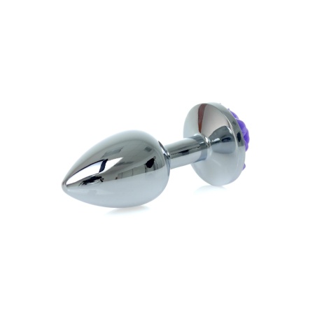 Korek analny Jewellery Silver Plug ROSE Purple - stal nierdzewna, motyw róży, długość 7 cm, średnica 2,7 cm - 4
