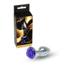 Korek analny Jewellery Silver Plug ROSE Purple - stal nierdzewna, motyw róży, długość 7 cm, średnica 2,7 cm - 7