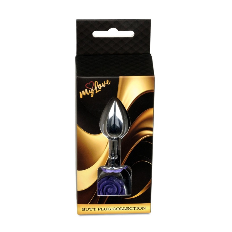 Korek analny Jewellery Silver Plug ROSE Purple - stal nierdzewna, motyw róży, długość 7 cm, średnica 2,7 cm - 9