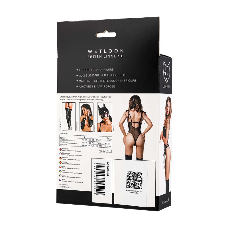 Glossy Amilia, bodysuit, wetlook, black, L - 5