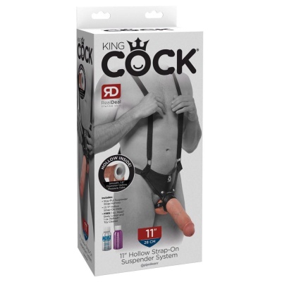 Strap-on z wydrążonym dildo KC 11" Hollow Strap On Suspender – regulowana uprząż, karabińczyki, długość 11 cali (27,9 cm) - 1