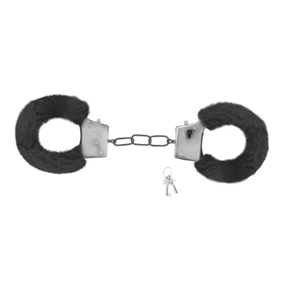 Kajdanki futrzane Love Cuffs czarne – regulowane (13-16 cm), z szybkim otwieraniem - 1 2