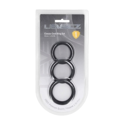 Classic Silicone Cockring Set of 3 - L/XL/XXL - Black - 1