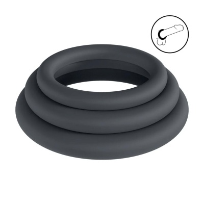 Classic Silicone Cockring Set of 3 - L/XL/XXL - Black - 1 2