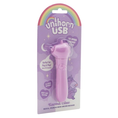 Mini wibrator UNIHORN USB Karma Lilac – silikonowy, 10 programów wibracji, długość 14,3 cm, średnica 2,2 cm - 1