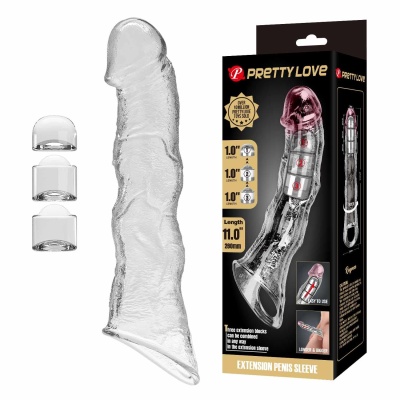 Pretty Love Extension Penis Sleeve with Modular Length Blocks Clear – 28 cm - 1