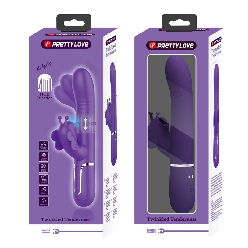 Wibrator króliczek Twinkled Tenderness Purple - ruchome kulki, podwójna stymulacja, 22,6 cm - 11