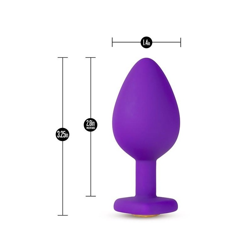 Korek analny Temptasia Bling Plug Medium (fioletowy) - silikon platynowy, podstawa w kształcie serca, dł. 8,2 cm - 4