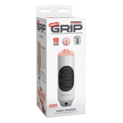 Masturbator wibracyjny PET Mega Grip Vibrating Stroke z regulowanym uciskiem bocznym i 10 trybami wibracji, długość 23,7 cm - 1