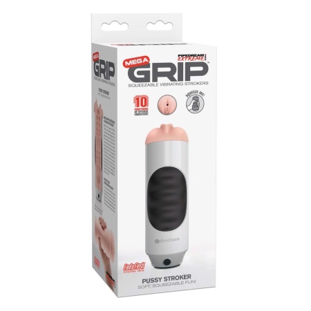 Masturbator wibracyjny PET Mega Grip Vibrating Stroke z regulowanym uciskiem bocznym i 10 trybami wibracji, długość 23,7 cm - 1