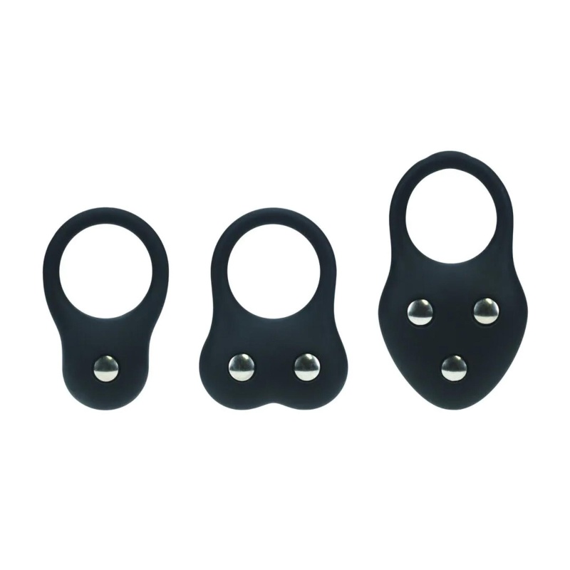 Silicone Training Cockring Set of 3 - S/M/L - Black - 4