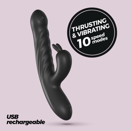 Wibrator Rabbit Lapin Thrusting 21,5 cm Czarny Silikon - 2