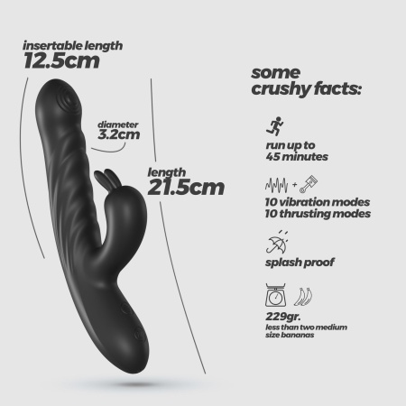 Wibrator Rabbit Lapin Thrusting 21,5 cm Czarny Silikon - 9