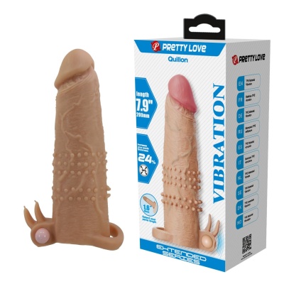 Pretty Love Quillon – 20 cm Vibrating Penis Sleeve Natural - 1