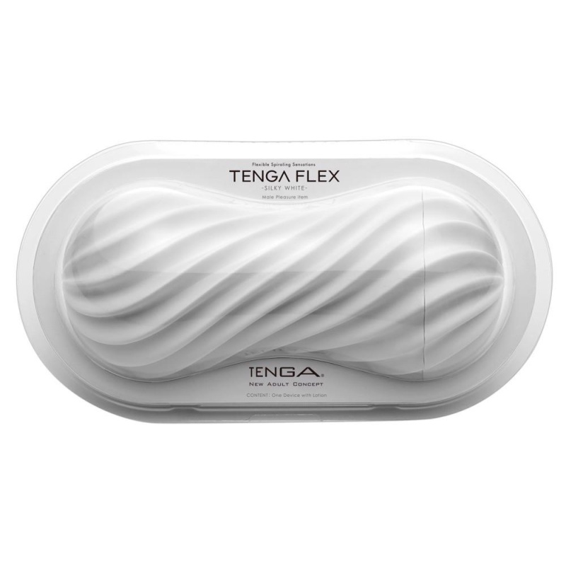 Masturbator wielokrotnego użytku Tenga Flex Silky White z regulacją podciśnienia i spiralną komorą, 15,5 cm - 1