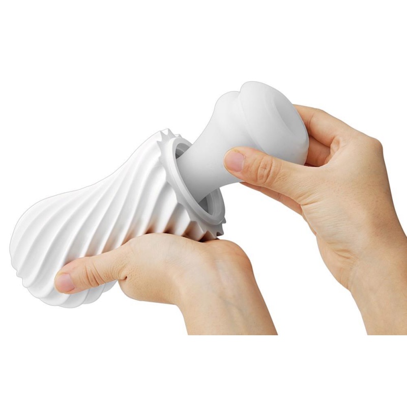 Masturbator wielokrotnego użytku Tenga Flex Silky White z regulacją podciśnienia i spiralną komorą, 15,5 cm - 5