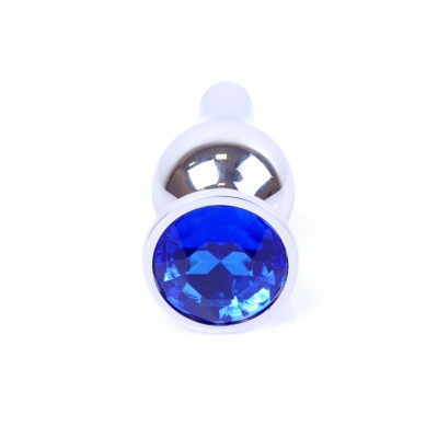 Biżuteria analna Jewellery Dark Blue - anatomiczny korek ze stali nierdzewnej z niebieskim kamieniem, wąska szyjka i rozszerzona - 1