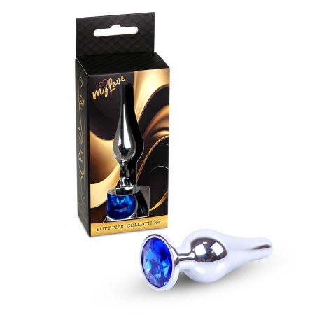 Biżuteria analna Jewellery Dark Blue - anatomiczny korek ze stali nierdzewnej z niebieskim kamieniem, wąska szyjka i rozszerzona - 8