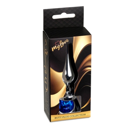 Biżuteria analna Jewellery Dark Blue - anatomiczny korek ze stali nierdzewnej z niebieskim kamieniem, wąska szyjka i rozszerzona - 9
