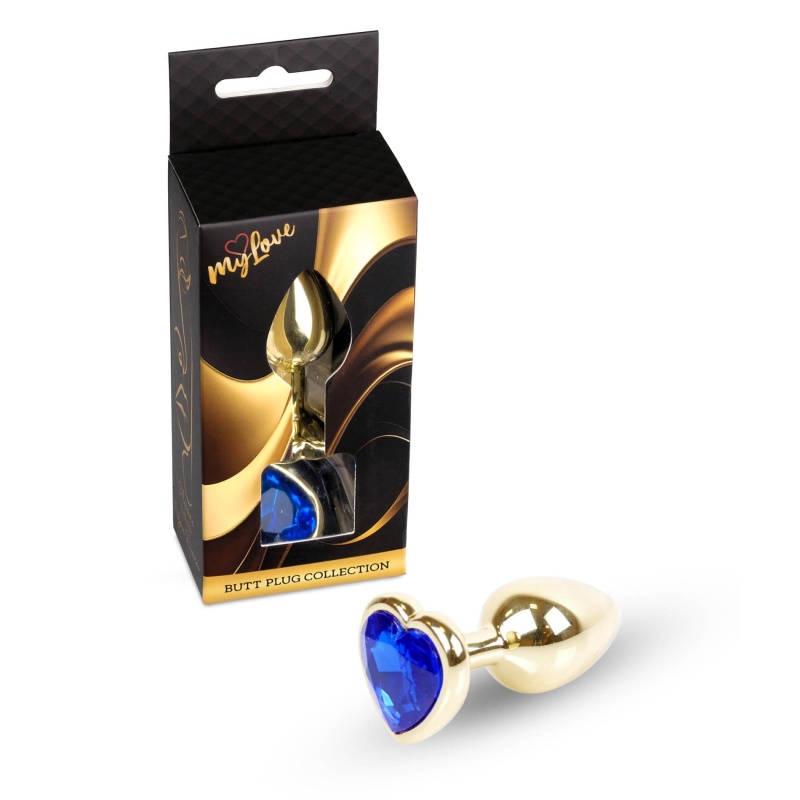 Korek analny Jewellery Gold Heart PLUG Dark Blue - stal nierdzewna, długość 7 cm, średnica 2,7 cm, podstawa z sercem - 6