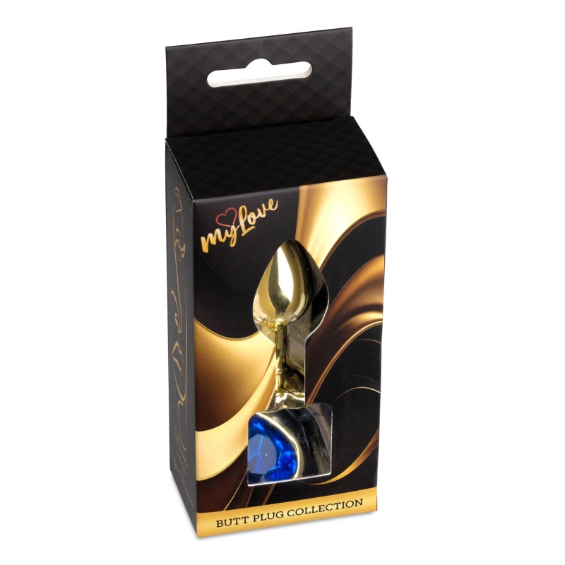 Korek analny Jewellery Gold Heart PLUG Dark Blue - stal nierdzewna, długość 7 cm, średnica 2,7 cm, podstawa z sercem - 7