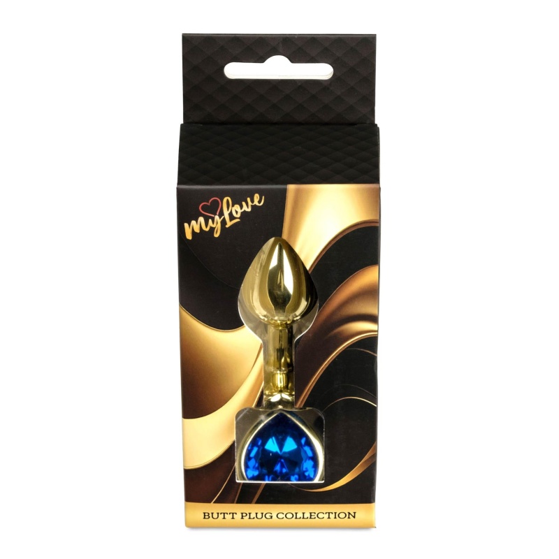 Korek analny Jewellery Gold Heart PLUG Dark Blue - stal nierdzewna, długość 7 cm, średnica 2,7 cm, podstawa z sercem - 8